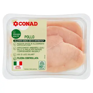 CONAD Percorso Qualità Allevato Senza Uso di Antibiotici Petto di Pollo a Fette 0,250 kg - 8003170066625