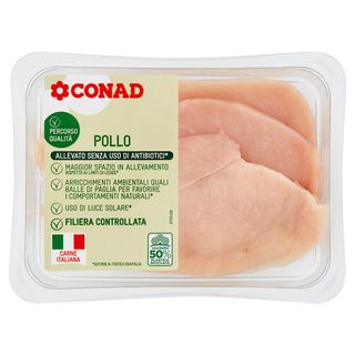 CONAD Percorso Qualità Allevato Senza Uso di Antibiotici Petto di Pollo a Fette 0,250 kg - 8003170066625