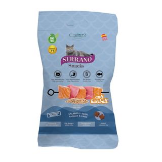 50 g Serrano Bocaditos Anti Hairball de Salmón y Atún para gatos