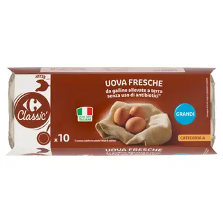 Carrefour Classic Uova Fresche Da Galline Allevate A Terra Senza Uso Di Antibiotici* Grandi X10