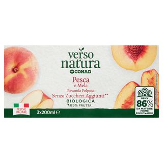 CONAD VERSO NATURA Pesca e Mela Bevanda Polposa Senza Zuccheri Aggiunti** Biologica 3 x 200 ml - 8003170094307