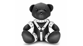 Eddy Skórzany miś z BIAŁYMI skórzanymi akcesoriami