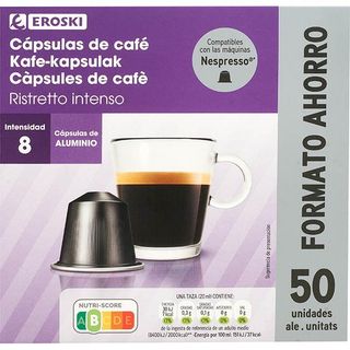 Café Espresso Ristreto Comp. Nespresso Eroski, Caja 50 Uds