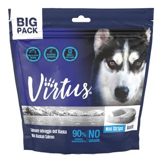 Virtus snack dog mini strips 500g salmone selvaggio dell'alaska