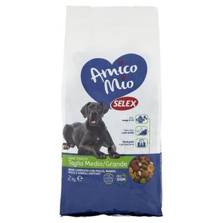 Selex Amico Mio Cane Adulto Di Taglia Medio/Grande Menù Completo Carne,Pesce,Mais,Riso Soffiato 2 Kg - 518264