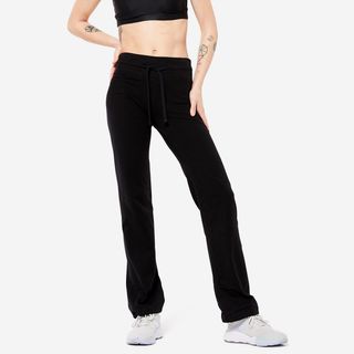 Mallas Leggings Corte Recto Bajos Ajustables Fitness Mujer 500 Negro L / W33 L31 Negro