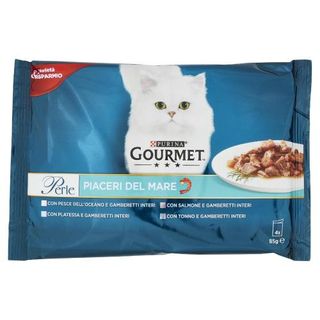 PURINA GOURMET Perle Piaceri del Mare Pesce dell'Oceano / Platessa / Salmone / Tonno 4 x 85 g