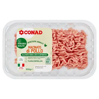 CONAD Percorso Qualità Allevato Senza Uso di Antibiotici Macinato di Pollo 300 g - 8003170066663