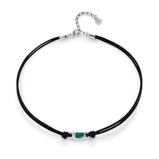 Collar De Cuero Bañado En Plata De Ley Con Cristal Verde