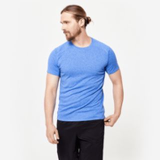 Camiseta fitness manga corta transpirable cuello redondo Hombre Domyos azul.L Azul