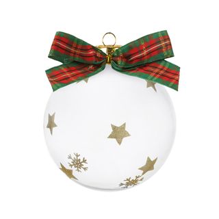 Pallina Natale fiocco - tartan rosso 10 cm