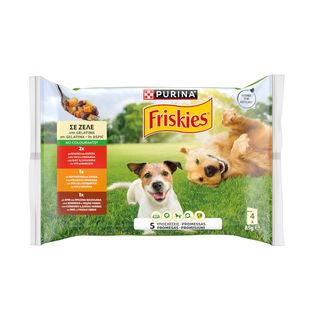 4 sobres x 85 g Friskies Pollo y Cordero en Gelatina sobre para perros
