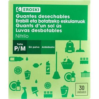 Guante De Nitrilo Desechable Talla S/M Eroski, Caja 30 Uds
