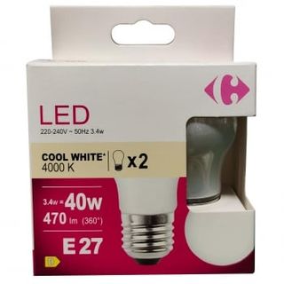 Bombilla Led Esférica Carrefour 40W E27 Opal Día 2 Ud