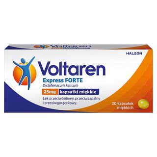 Voltaren Express Forte 25 mg Lek przeciwbólowy, przeciwzapalny i przeciwgorączkowy 20 kapsułek