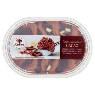Carrefour Extra Gelato Variegato al Cacao e Decorato con Fiocchi di Cioccolato al Latte e Bianco 200