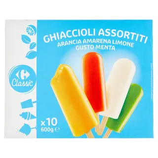 Carrefour Classic Ghiaccioli Assortiti Arancia Amarena Limone Gusto Menta 10 X 60 G