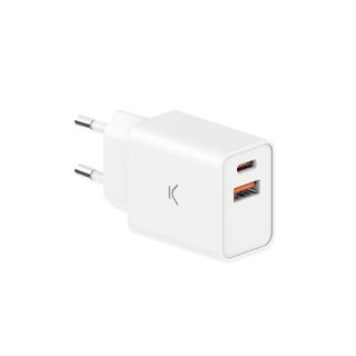 Ksix Cargador De Red Dual 1 Usb-c 1 Usb-a 30w Pd Pps Blanco - Atbxcdc30d