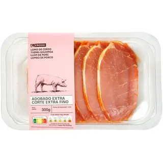 Filetes De Lomo Adobado De Cerdo Extrafino Eroski, Bandeja 300 Gr.
