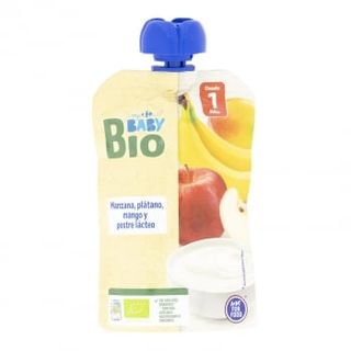 Bolsita de Yogur Griego, Manzana, Plátano y Mango Carrefour Baby Bio 100 G