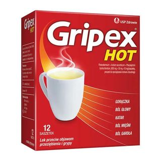 Gripex Hot 650 mg + 50 mg + 10 mg 12 saszetek x 4 g