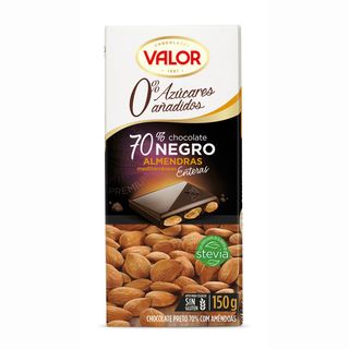 Valor tableta de chocolate negro con almendra 70% sin azúcar 150 g