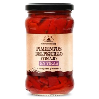 Pimientos Del Piquillo En Tiras Con Ajo Vegecampo De Dia Frasco 225 G