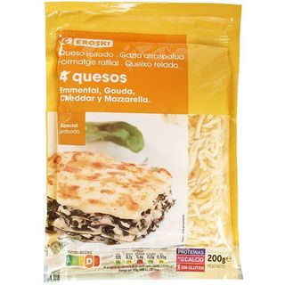 Queso Rallado 4 Quesos Eroski, Bolsa 200 Gr. (23843048)