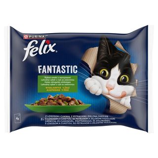 Felix Fantastic Karma dla kotów w galaretce pstrąg i zielona fasolka oraz z łosoś i cukinia (4 x 85 g) 340 g