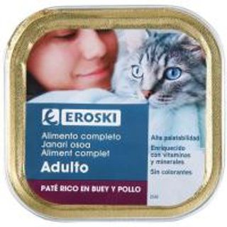 Comida Gato Adulto Paté Rico En Buey Y Cordero Tarrina Eroski 100G (16888257)