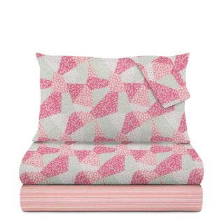 Completo letto matrimoniale cotone - patchwork fiori corallo Taylor