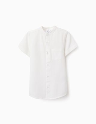 Camisa com Gola Mao e Bolsinho para Menino - Tamanho 3/4 BRANCO