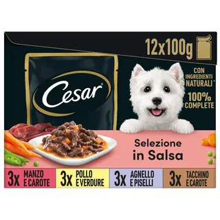 Cesar dog busta in salsa multipack 12x100g mix carne e verdura