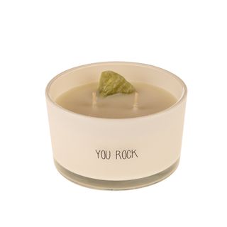 Candela profumata con cristallo - e vasetto bianco con scritta You rock My Flame