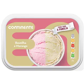 Gelado Baunilha e Morango Continente (emb. 2 lt)