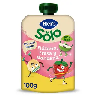 Alimento Infantil Con Puré Plátano, Fresa Y Manzana Hero 100 G