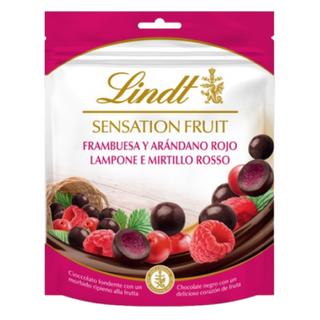 Lindt Sensation Fruit Perlas de Chocolate Negro con Corazón de Frambuesas y Arándano Rojo 150g