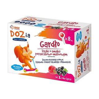 DOZ Product Gardło, lizaki, smak porzeczkowo-malinowy, 8 szt