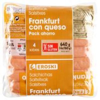 Salchichas Frankfurt Con Queso Eroski, Pack 4X160 G (23051659)
