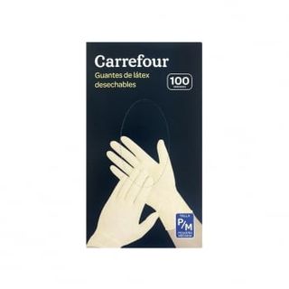 100 Guantes Desechables De Látex Carrefour P/M - Blanco