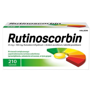 Rutinoscorbin Lek z witaminą C wspierający odporność 100 mg kwas askorbowy + 25 mg rutozyd 210 tabletek