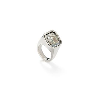 Anillo Bañado En Plata De Ley Acabado En Forma Cuadrada Y Cristal Blanco Plata 12