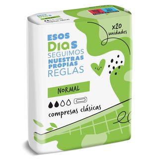 Compresas Clásicas Normal Sin Alas Esos Dias Bolsa 20 Unidades