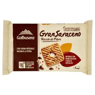 Galbusera Gran Saraceno con Golose Gocce di Cioccolato e Farina Integrale Macinata a Pietra 6x43,3 g