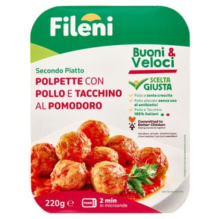 Fileni Buoni & Veloci Secondo Piatto Polpette di Tacchino e Pollo al Pomodoro 220 g