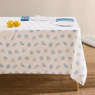 Mantel Antimanchas Resinado Motivos Marinos Venusa Azul 4 Comensales