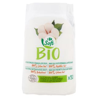 Carrefour Bio Soft Maxi Duo Dischetti Struccanti Morbidi 100% Cotone bio* 50 pz