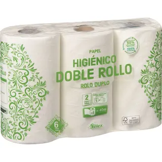 Papel Higiénico Doble Rollo 2 Capas, Paquete 6 Unidades