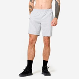 Pantalón Corto Fitness Hombre Gris Perla Transpirable Bolsillos Cremallera.S Gris