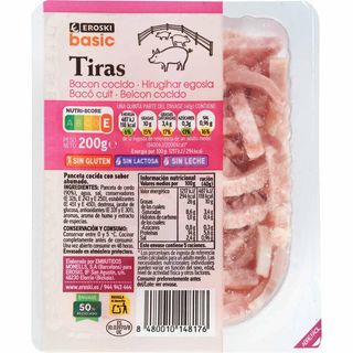 Tiras De Bacón Ahumado Eroski Basic, Tarrina 200 Gr.